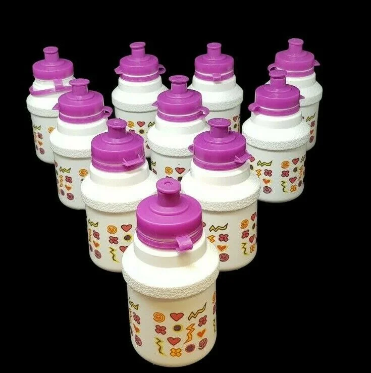 Cycling water cage-JOB LOT OF 10 X SMALL WHITE HEARTS AND FLOWERS BIKE WATER BOTTLES KIDS FOOTBALL DRINKS BOTTLES…