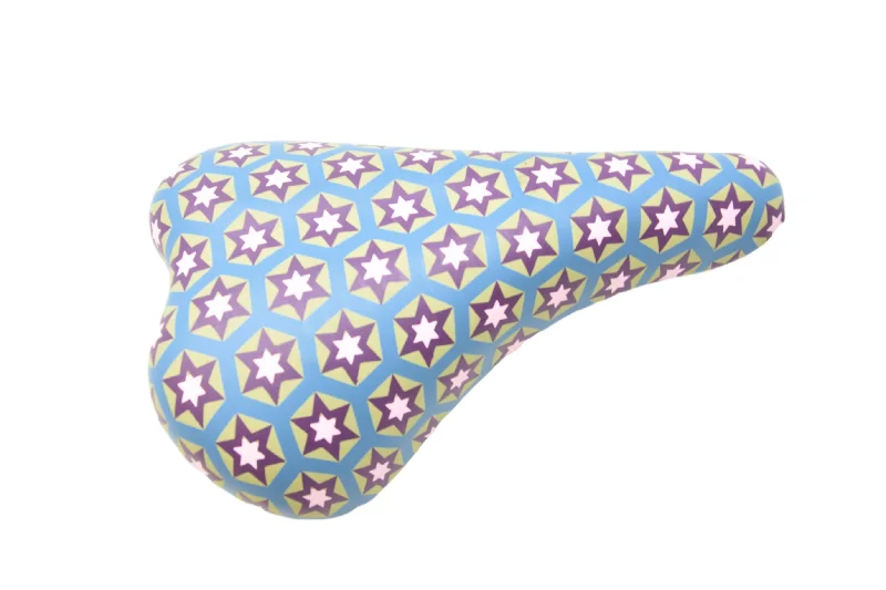 Bicycle rack pad-Raleigh Starz 14” 16" 18” Kiddies Bike Saddle Seat Mid Blue With Multi Star Pattern