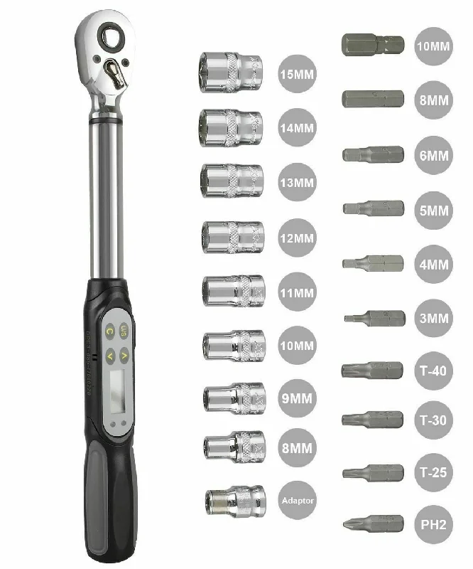 Bike wheel tape-VENZO Bicycle Tools Set - Digital Torque Wrench 4.2~85 N-m / 3.1~62.7 ft-lb 3/8"