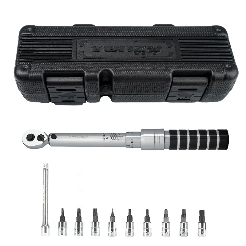 Cycling tape safe-Venzo 1/4 Inch Driver Click Torque Wrench Set - 2 to 15 Nm - Small Adjustable - Great Maintenance Tool For MTB, Mountain, Road Bike & Motorcycle - All Bits Are Included As a Kit