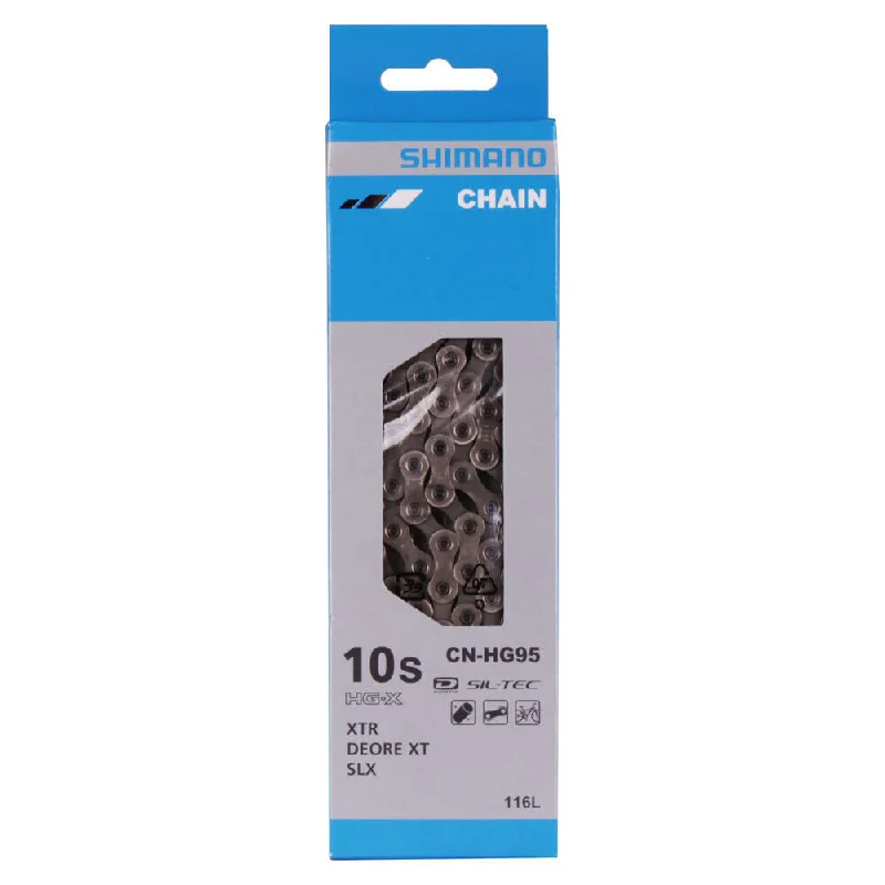 Cycling foot strap-Shimano XT CN-HG95 Chain - 10-Speed, 116 Links, Silver