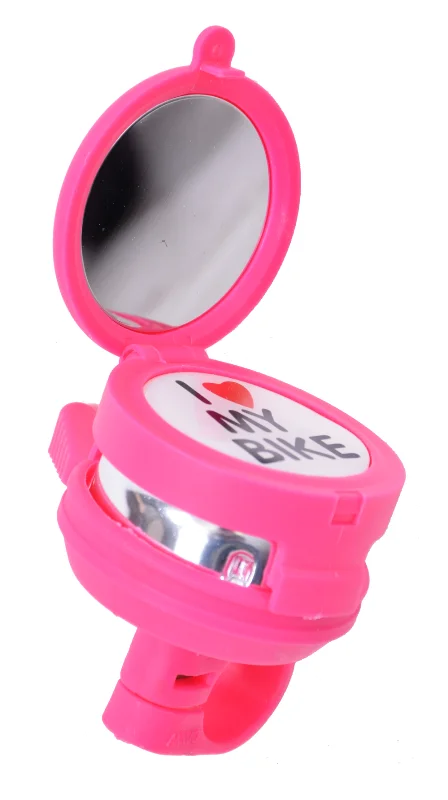 Bike tire clip-Oxford I Love My Bike Bell With Flip Up Mirror - Bright Pink Kids Bicycle Bell