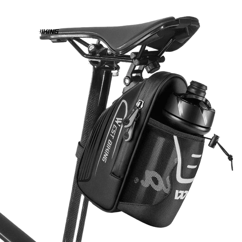 Road bike armrest-Waterproof Bicycle Saddle Bag With Water Bottle Pocket MTB Road Bike Rear Seat Bags Reflective Cycling Tail Bag