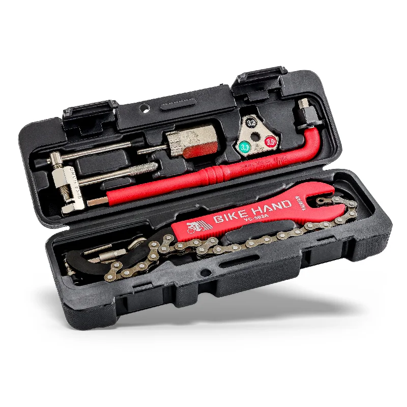 Bicycle tail clip-BIKEHAND Basic Bike Bicycle Repair Tool Kit Set Maintenance Kits - Pedal Wrench - Cassette Lock Ring Tool - Freewheel Chain Whip - Folding Tool