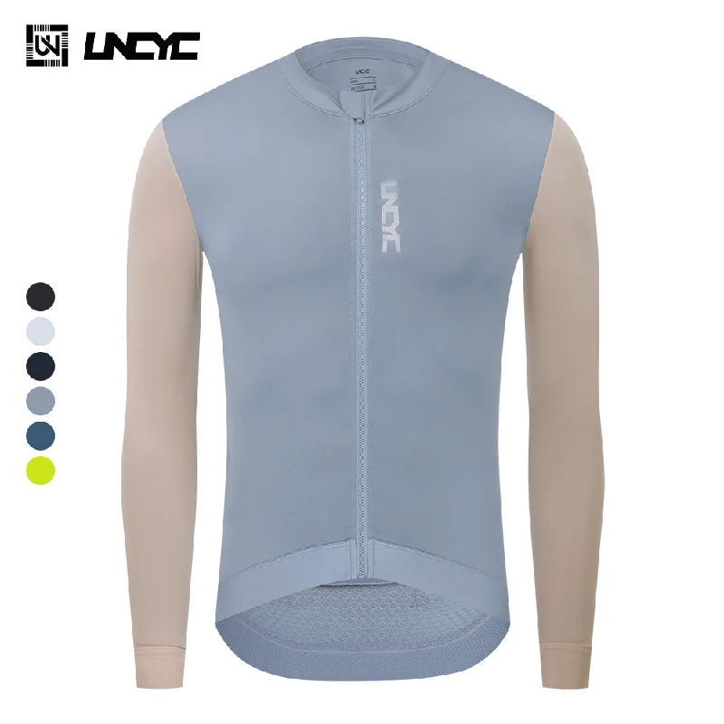 Bike wheel lug-UNCYC Spring Summer Men's Long Sleeve Pro Team Cycling Jersey Road Bike Shirt Full Sleeve Jersey MTB Breathable Bicycle Clothing Graybeige