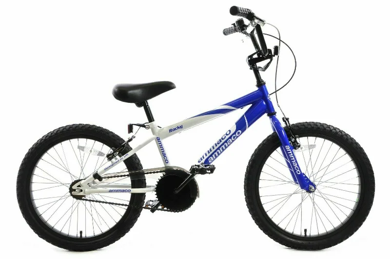 Bike wheel beam-Ammaco Rocky 18" Wheel BMX Kids Boys Childs Blue & White Bicycle Bike Age 6 +