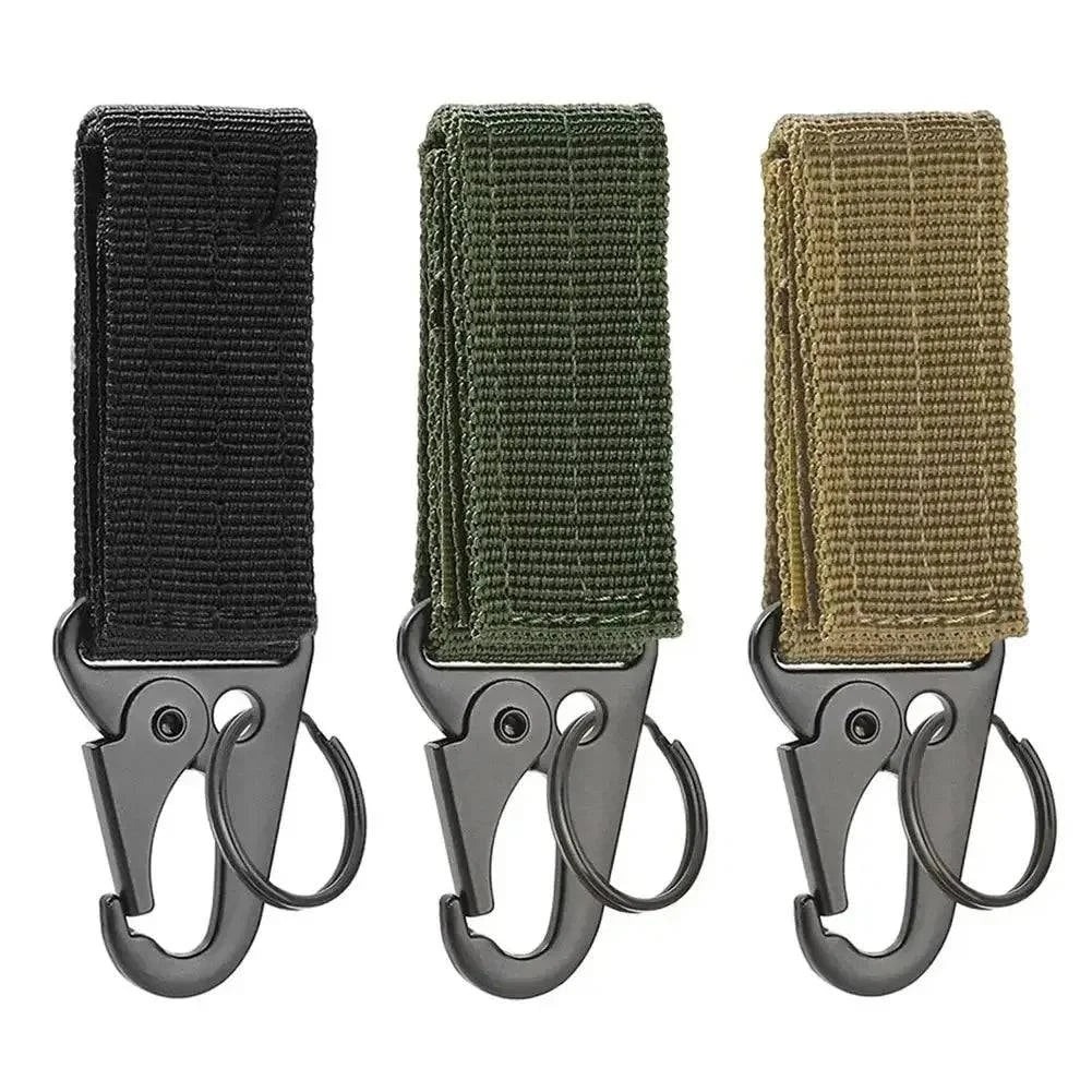 Mountain bike pouch-2pcs Tactical Hanging Buckle Molle Nylon Webbing Carabiner Belt Triangle Keychain for Outdoor Climbing Camping Tool Accessory