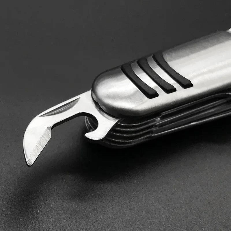 Bicycle chain clip-Portable 11 in 1 Fold Pocket Knife Carry Around Multifunction Outdoor Emergency Tools Stainless Steel Bottle Opener Cork Drill