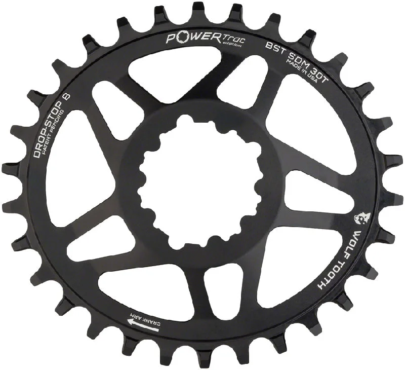 Bicycle gear bar-Wolf Tooth Elliptical Direct Mount Chainring - 30t SRAM Direct Mount Drop-Stop B For SRAM 3-Bolt Boost Cranksets 3mm Offset BLK