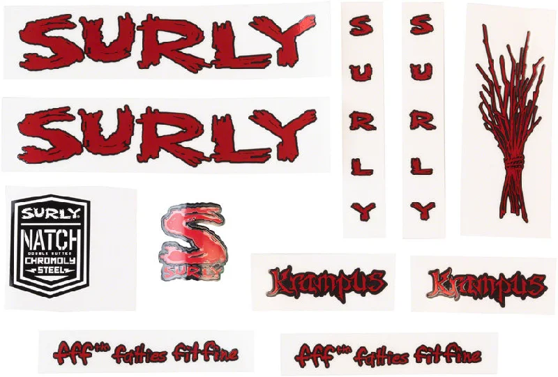 Bicycle bar pad-Surly Krampus Frame Decal Set - Metallic Red with Sticks